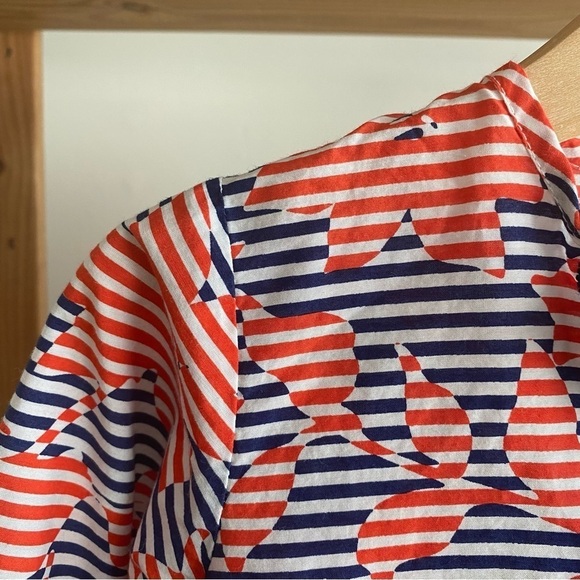 Oscar de la Renta Red Blue White Print Long Sleeve Tunic Dress - Picture 6 of 12